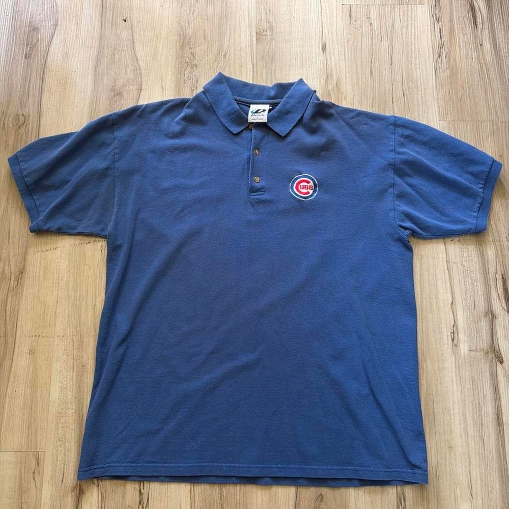 Vintage Dynasty Chicago Cubs Navy Blue Polo Shirt Mens Large 90s MLB Patch